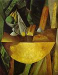 1909 Pain et fruits sur une table