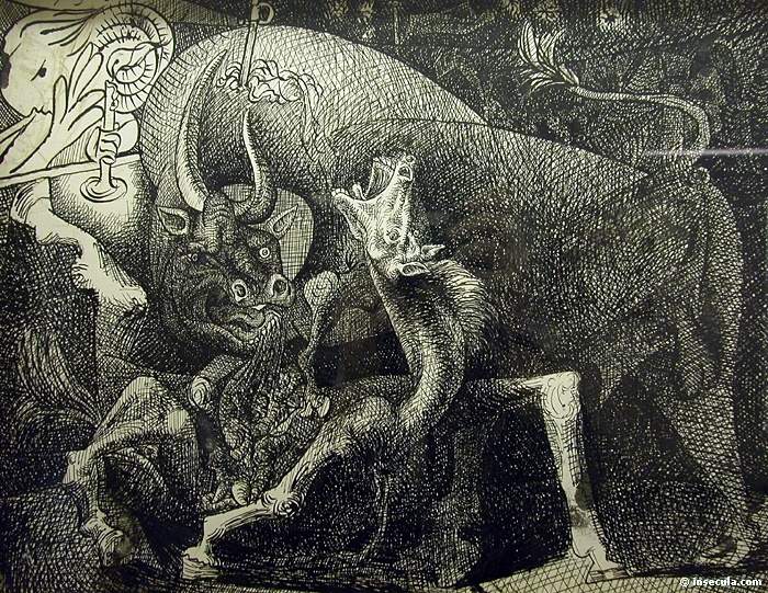 1934 La femme Ã  la bougie, combat entre le taureau et le cheval