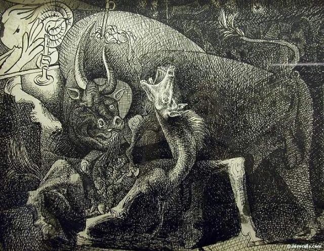 1934 La femme Ã  la bougie, combat entre le taureau et le cheval