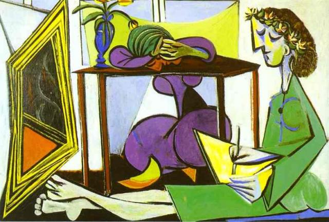 1935 IntÃ©rieur avec une fille dessinant