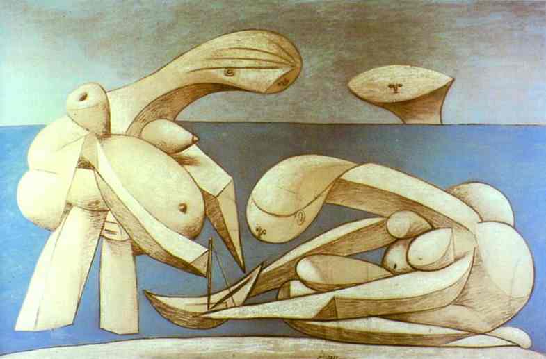 1937 Baigneurs avec un voilier
