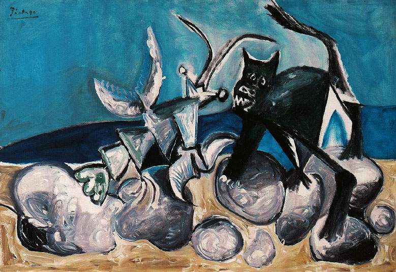 1965 Chat et homard sur la plage